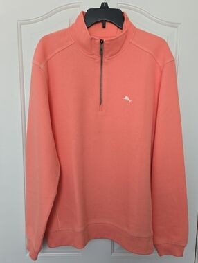 Tommy Bahama Coral (Peach Coral) Quarter-Zip Pullover Sweatshirt Men's L NWOT